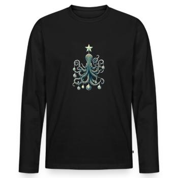 Christmas Octopus with Tree Decorations - Men's Premium Organic Long Sleeve Shirt - black - Front - Nico (187cm)