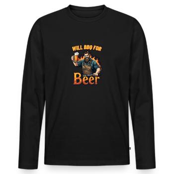 WILL BBQ FOR BEER - Grillen und Bier - Männer Premium Bio Langarmshirt - Schwarz - Vorne - Nico (187cm)