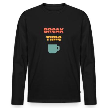 Break time / Pause - T-shirt manches longues Premium bio Homme - noir - Devant - Nico (187cm)