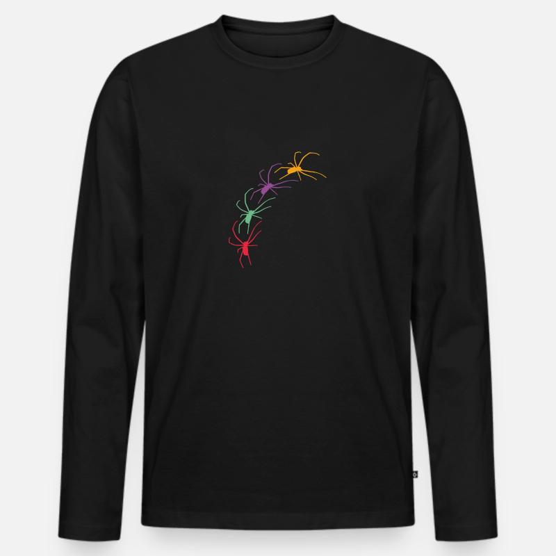 Große bunte Spinnen krabbeln diagonal - Männer Premium Bio Langarmshirt - Schwarz
