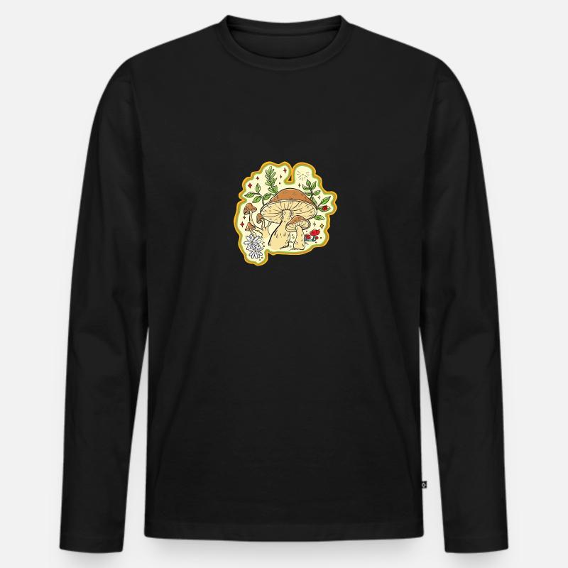 Mushroom 90's - Männer Premium Bio Langarmshirt - Schwarz