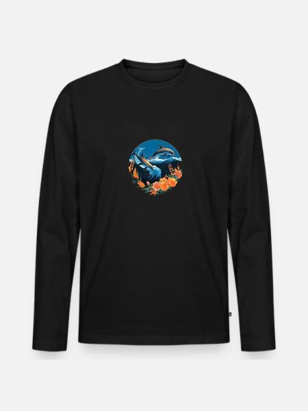 Dolphins in Flowers - Men's Premium Organic Long Sleeve Shirt - black