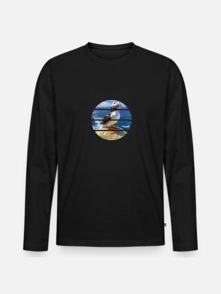 Puffin on a cliff - Men's Premium Organic Long Sleeve Shirt - black