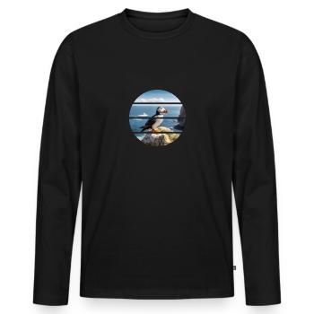 Macareux sur une falaise - T-shirt manches longues Premium bio Homme - noir - Devant - Nico (187cm)