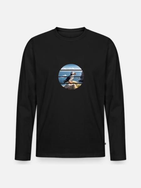 Puffin on a cliff - Men's Premium Organic Long Sleeve Shirt - black