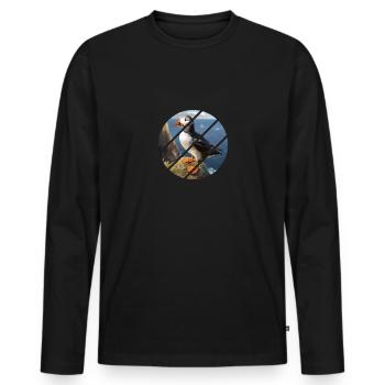 Macareux sur une falaise - T-shirt manches longues Premium bio Homme - noir - Devant - Nico (187cm)