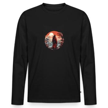 Samurai in snowy landscape - Men's Premium Organic Long Sleeve Shirt - black - Front - Nico (187cm)