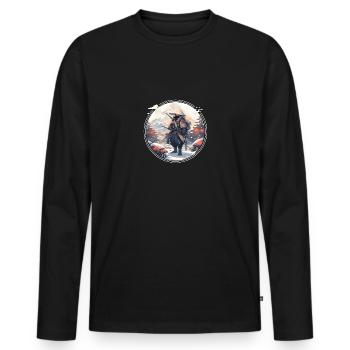 Samouraï dans un paysage enneigé - T-shirt manches longues Premium bio Homme - noir - Devant - Nico (187cm)