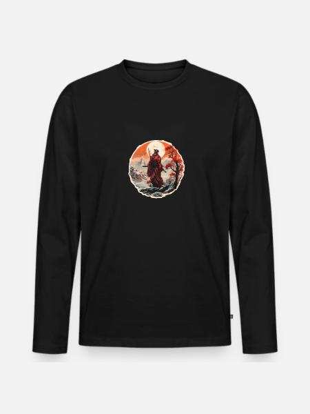 Samouraï dans un paysage enneigé - T-shirt manches longues Premium bio Homme - noir
