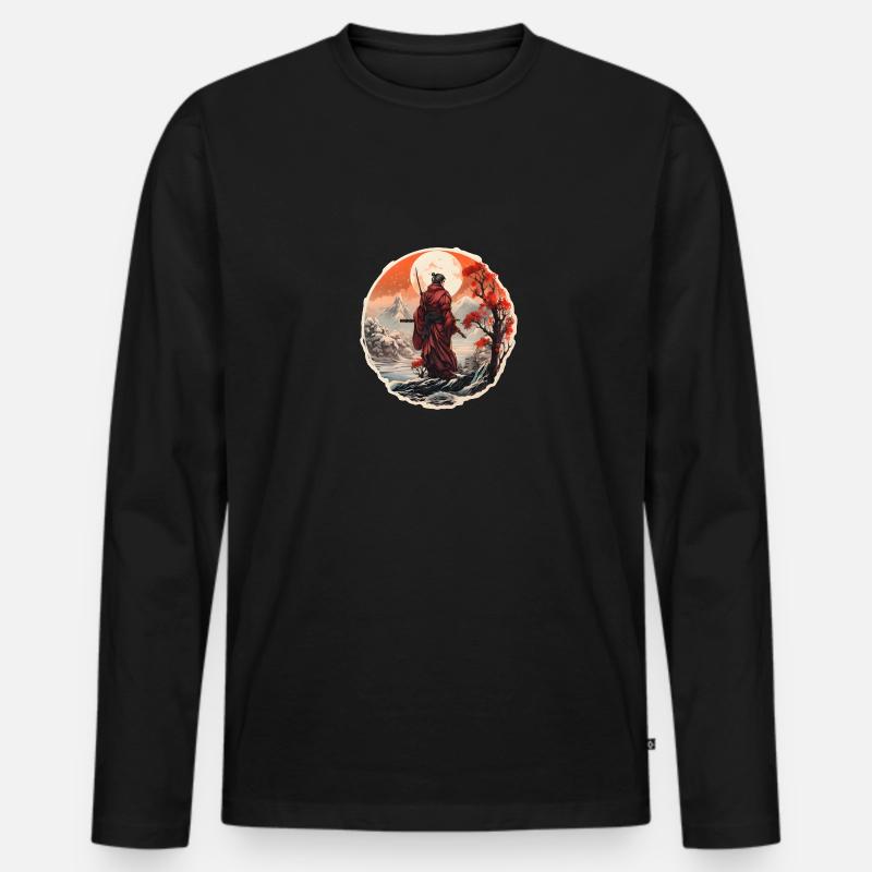 Samurai in a snowy landscape - Männer Premium Bio Langarmshirt - Schwarz