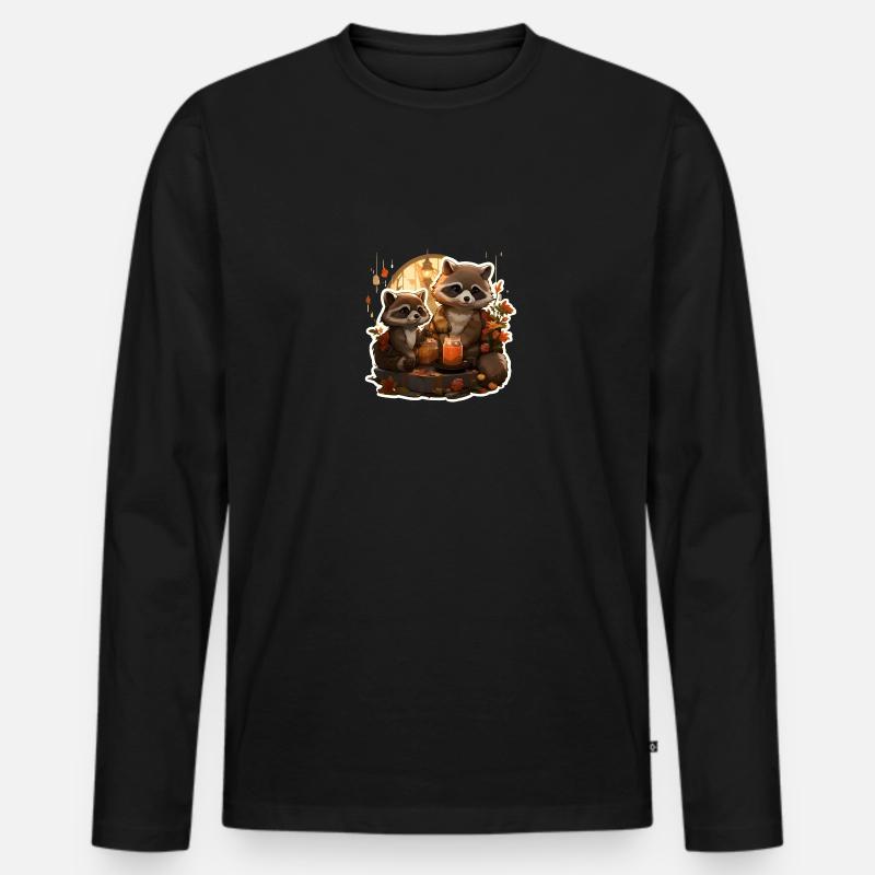 Raccoon dinner - Männer Premium Bio Langarmshirt - Schwarz