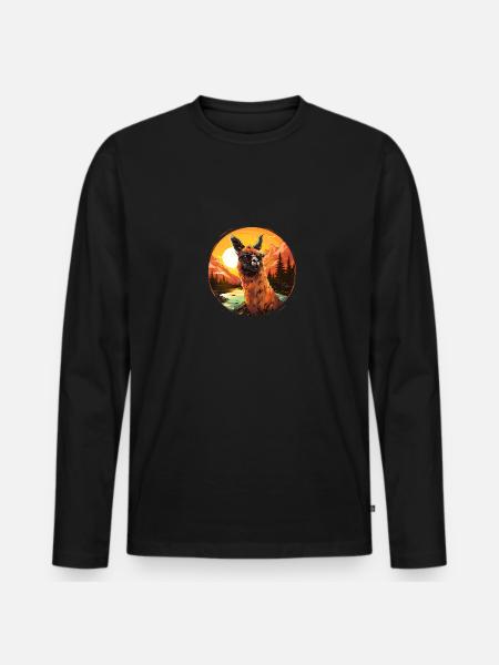 Llama with sunglasses - Men's Premium Organic Long Sleeve Shirt - black
