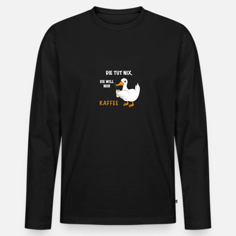 Ente Kaffee Spruch - Männer Premium Bio Langarmshirt - Schwarz