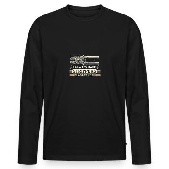 Ich habe immer Stripperinnen um mich herum - Männer Premium Bio Langarmshirt - Schwarz - Vorne - Nico (187cm)