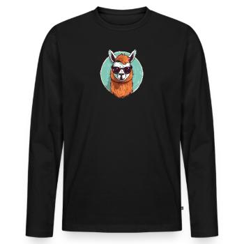 Alpaka Lama Sonnenbrille - Männer Premium Bio Langarmshirt - Schwarz - Vorne - Nico (187cm)