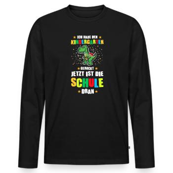 Schulkind Dino Schulbeginn Geschenk - Männer Premium Bio Langarmshirt - Schwarz - Vorne - Nico (187cm)