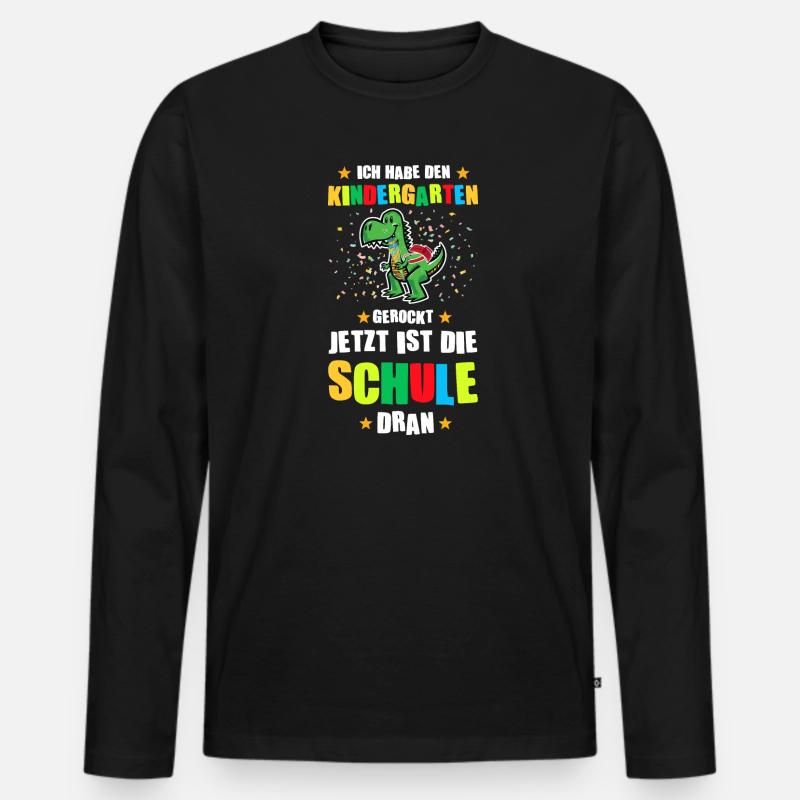 Schulkind Dino Schulbeginn Geschenk - Männer Premium Bio Langarmshirt - Schwarz