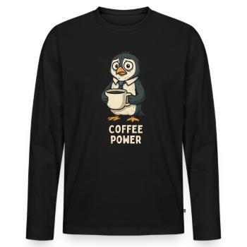 Kaffee-Pinguin im Bürolook - Männer Premium Bio Langarmshirt - Schwarz - Vorne - Nico (187cm)