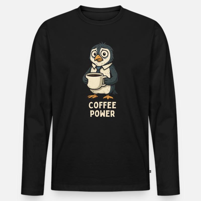 Kaffee-Pinguin im Bürolook - Männer Premium Bio Langarmshirt - Schwarz