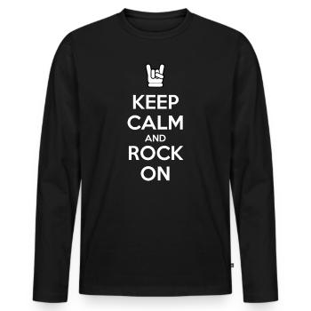 Keep Calm and Rock On - Men's Premium Organic Long Sleeve Shirt - black - Front - Nico (187cm)