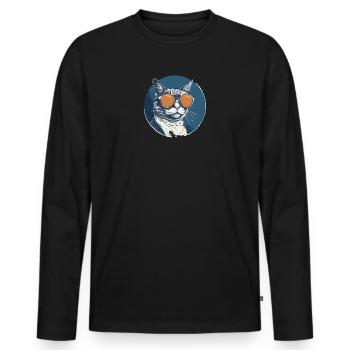 Katze Mietz Stubentiger Sonnenbrille - Männer Premium Bio Langarmshirt - Schwarz - Vorne - Nico (187cm)