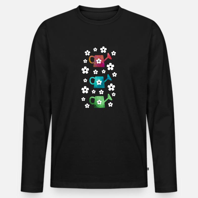 Gießkanne mit Blumen - Männer Premium Bio Langarmshirt - Schwarz