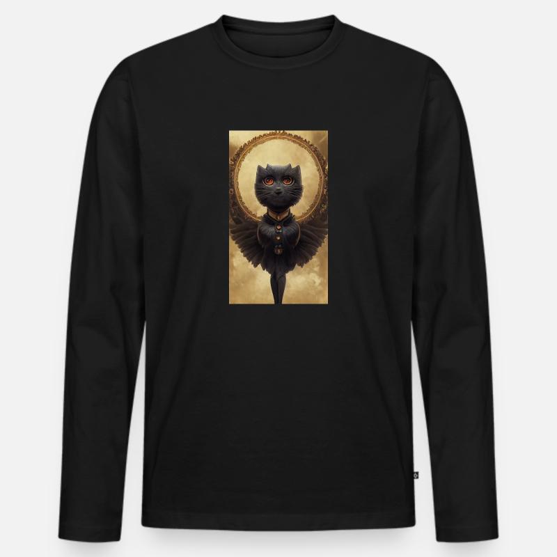 Schwarze Katze Engel - Männer Premium Bio Langarmshirt - Schwarz