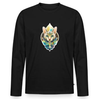 Spirituell Yoga Katzen Mandala Aquarell Katze Tier - Männer Premium Bio Langarmshirt - Schwarz - Vorne - Nico (187cm)