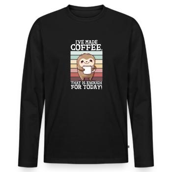 Kaffee Spuch Faultier Lustig Vintage Morgenmuffel - Männer Premium Bio Langarmshirt - Schwarz - Vorne - Nico (187cm)