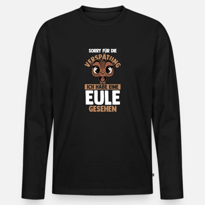 Eulen - Männer Premium Bio Langarmshirt - Schwarz