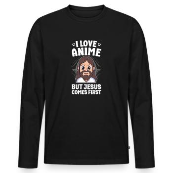 Anime But Jesus First Japanese Anime Manga Otaku - Men's Premium Organic Long Sleeve Shirt - black - Front - Nico (187cm)