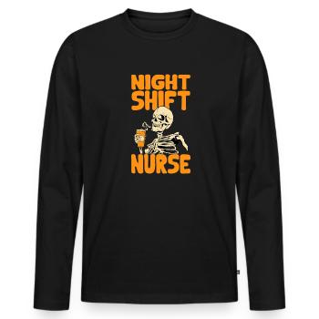 Night Shift Nurse - Men's Premium Organic Long Sleeve Shirt - black - Front - Nico (187cm)