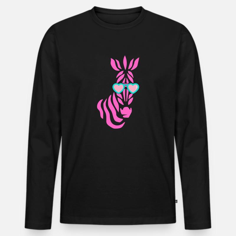 pinkes Zebra mit Sonnenbrille - Männer Premium Bio Langarmshirt - Schwarz