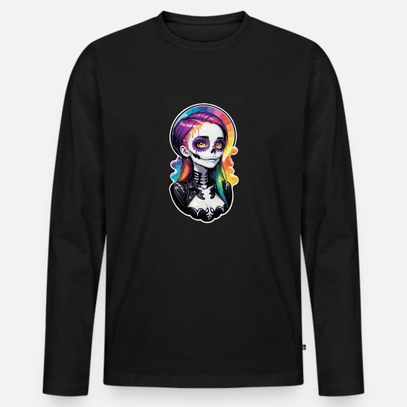 Halloween - Rock & Regenbogen - Männer Premium Bio Langarmshirt - Schwarz