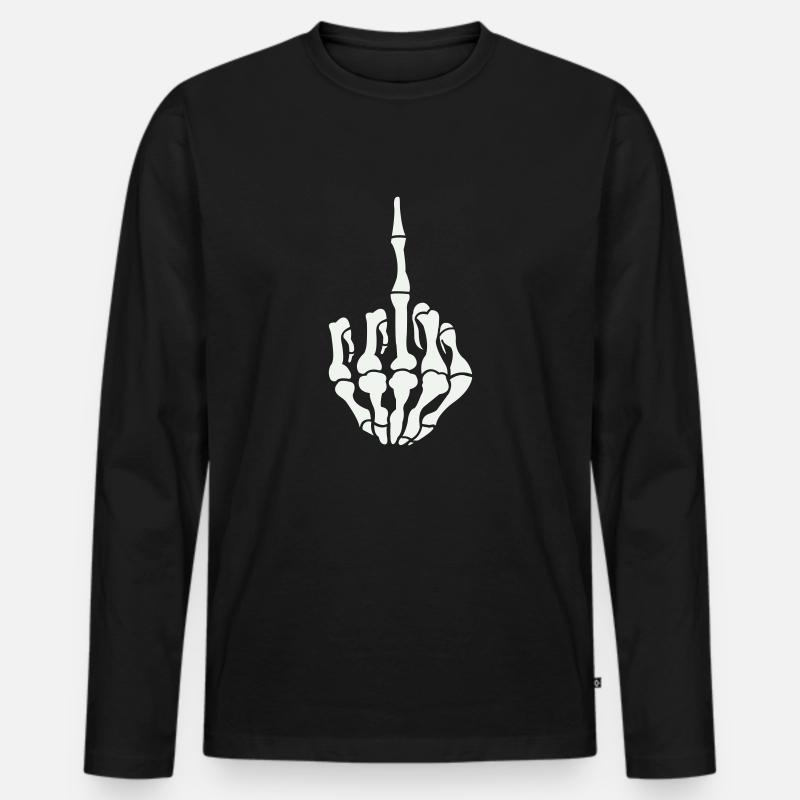 skull mittelfinger - Männer Premium Bio Langarmshirt - Schwarz