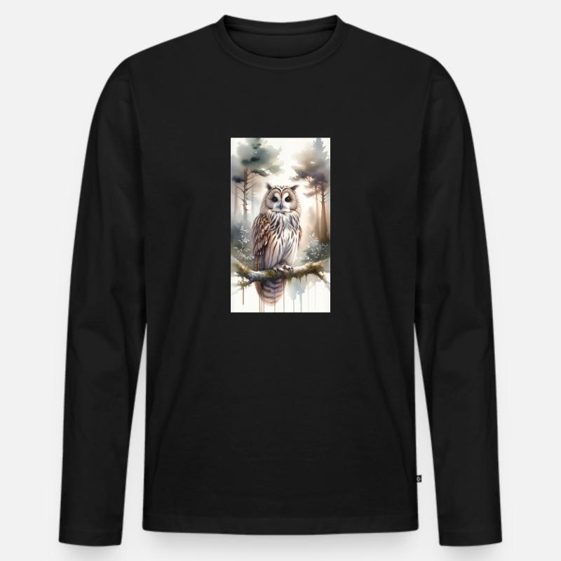 Eule im Aquarell - Männer Premium Bio Langarmshirt - Schwarz