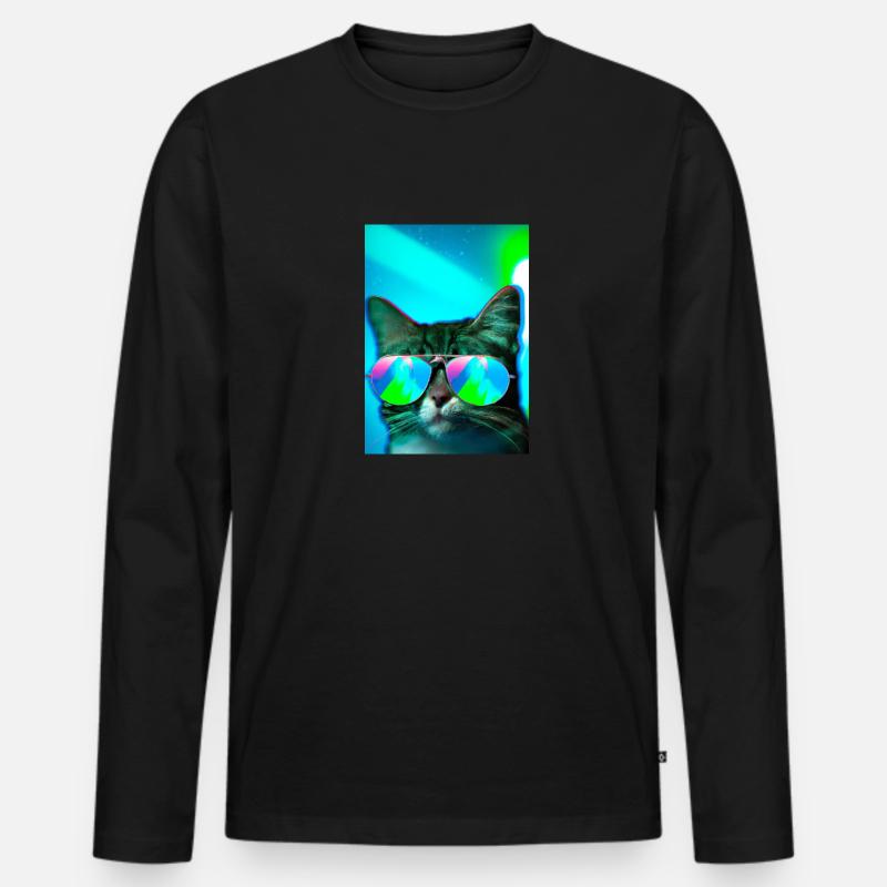 Katze mit Sonnenbrille - Männer Premium Bio Langarmshirt - Schwarz