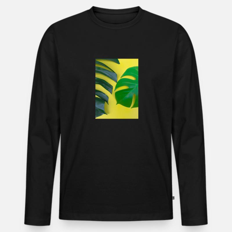 Monstera-Blätter - Männer Premium Bio Langarmshirt - Schwarz