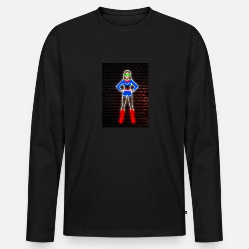 Superhelden Neon - Männer Premium Bio Langarmshirt - Schwarz