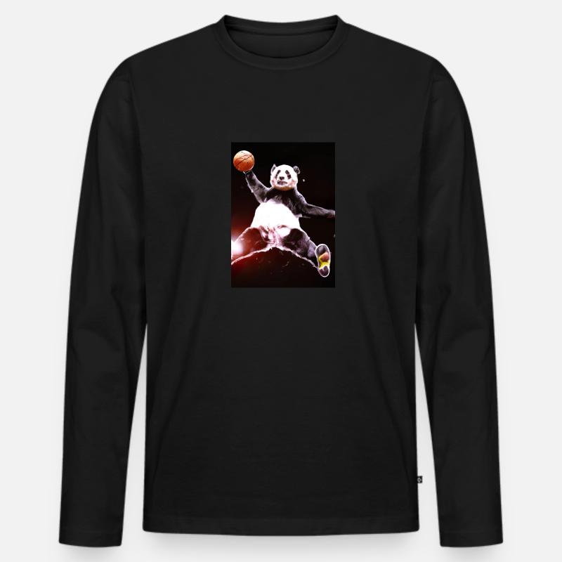 Basketball Dunk Panda - Männer Premium Bio Langarmshirt - Schwarz