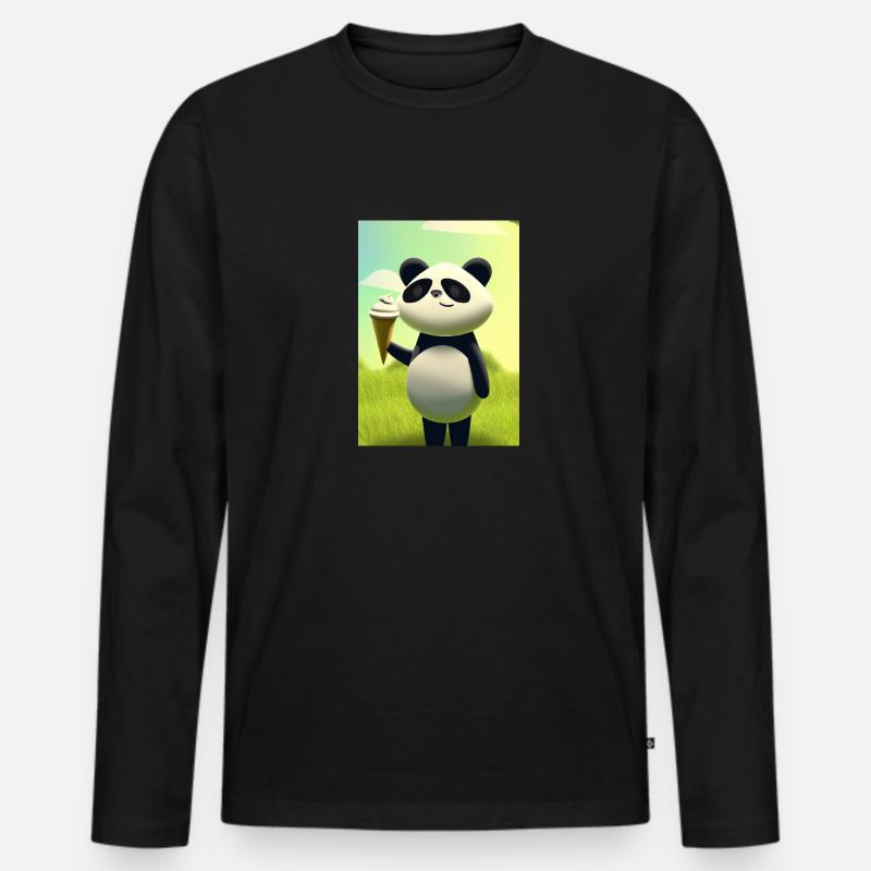 Panda mit Eiscreme - Männer Premium Bio Langarmshirt - Schwarz