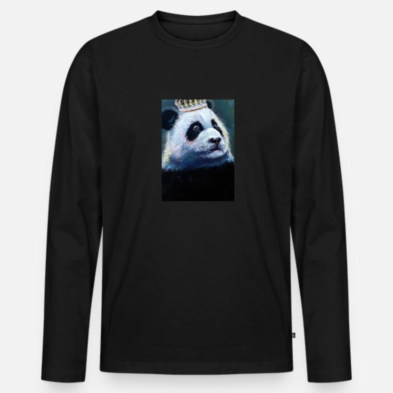 Panda mit Krone Ölgemälde - Männer Premium Bio Langarmshirt - Schwarz