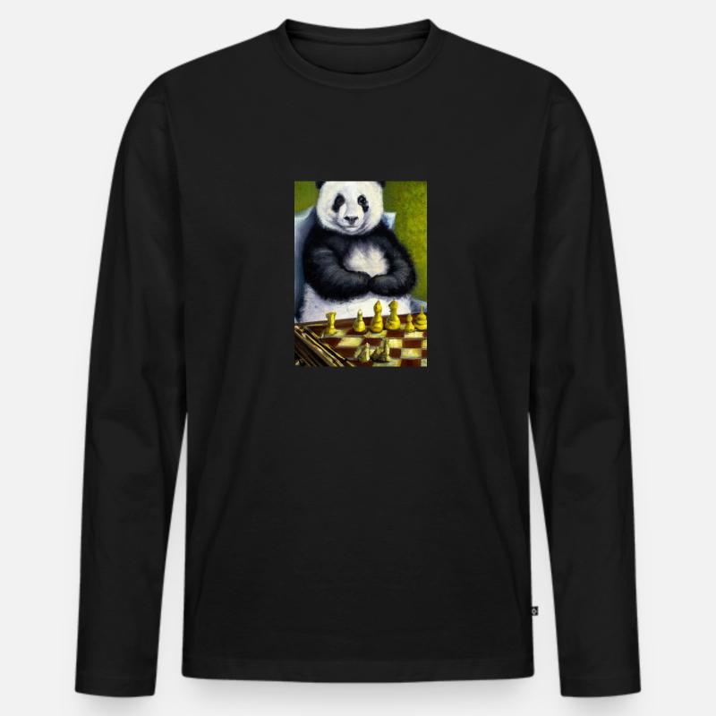 Panda spielt Schach - Männer Premium Bio Langarmshirt - Schwarz