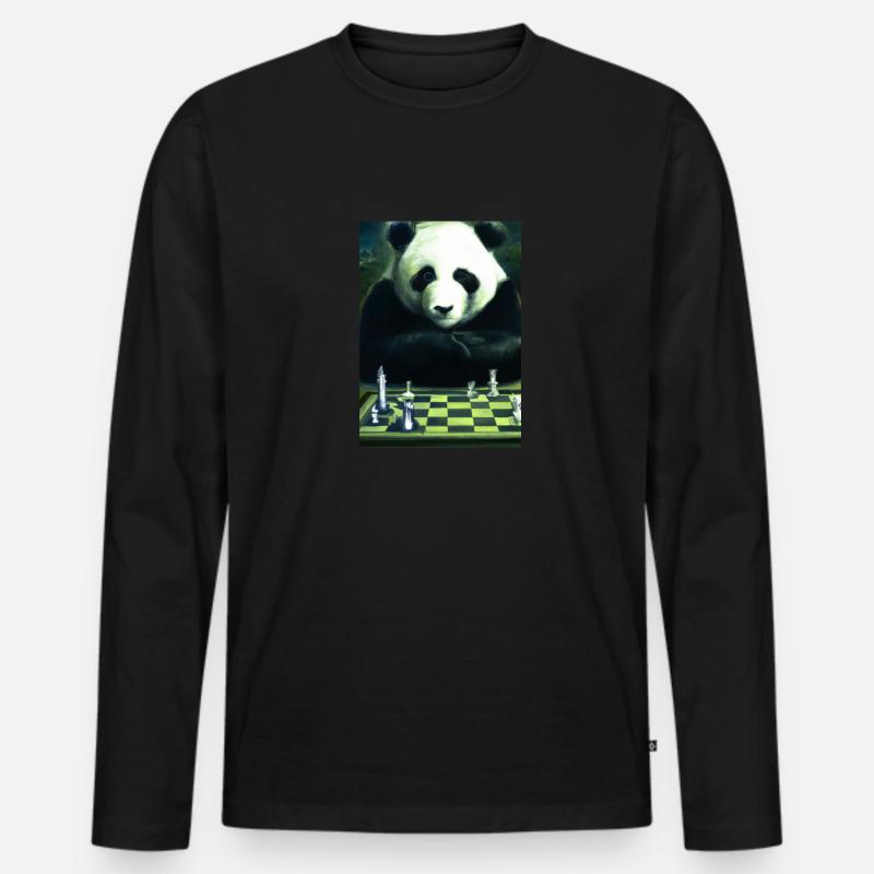 Panda spielt Schach - Männer Premium Bio Langarmshirt - Schwarz