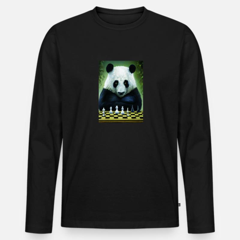 Panda spielt Schach - Männer Premium Bio Langarmshirt - Schwarz