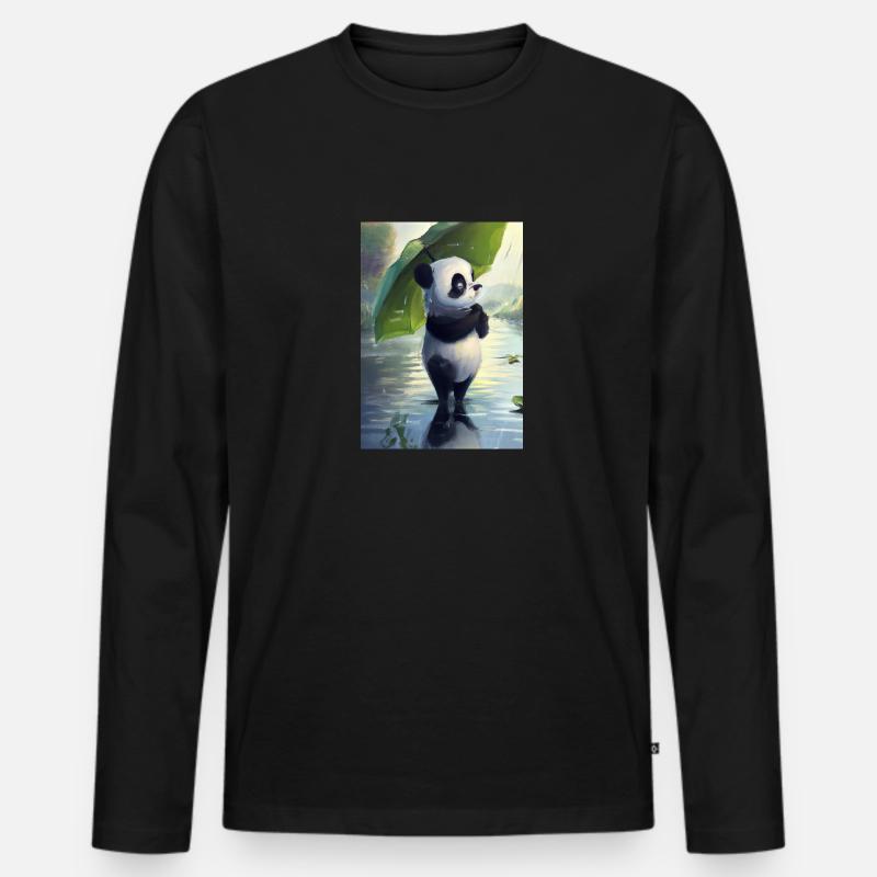 Panda mit Blattschirm - Männer Premium Bio Langarmshirt - Schwarz