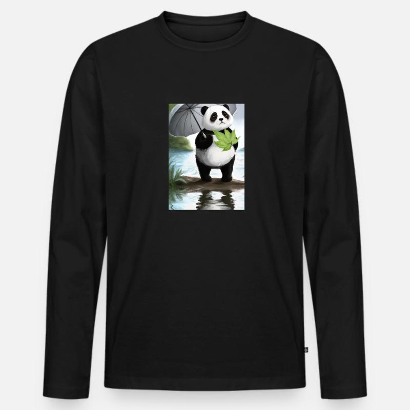 Panda mit Blattschirm - Männer Premium Bio Langarmshirt - Schwarz