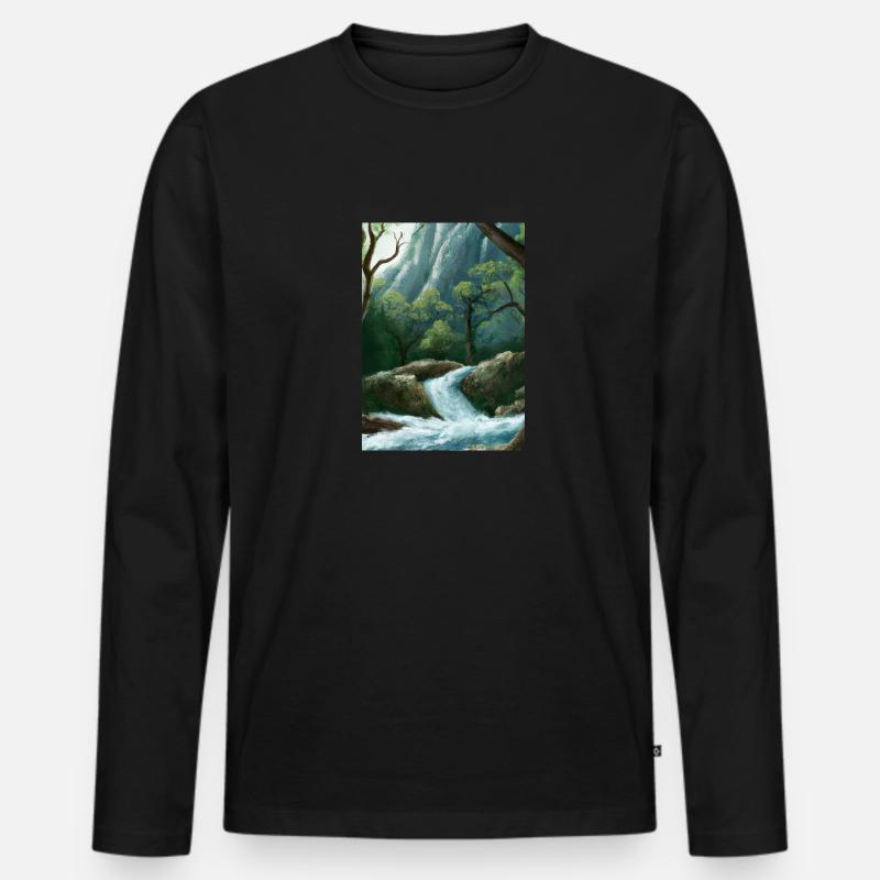 Forest River Wasserfall - Männer Premium Bio Langarmshirt - Schwarz