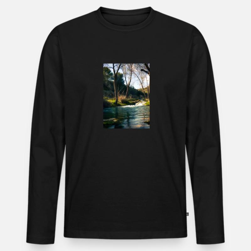 Forest River Wasserfall - Männer Premium Bio Langarmshirt - Schwarz