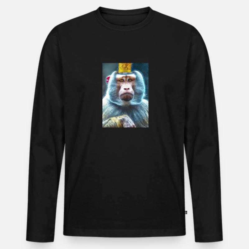 Affe mit Krone - Männer Premium Bio Langarmshirt - Schwarz